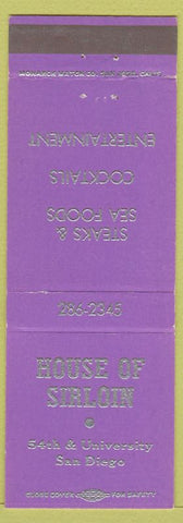 Matchbook Cover - House of Sirloin San Diego CA purple