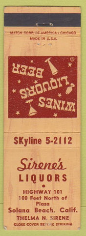 Matchbook Cover - Sirene's Liquors Solana Beach CA