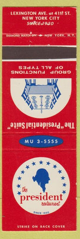 Matchbook Cover - President Restaurant New York City