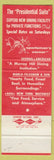 Matchbook Cover - President Restaurant New York City