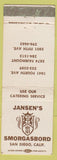 Matchbook Cover - Jansen's Smorgasbord San Diego CA