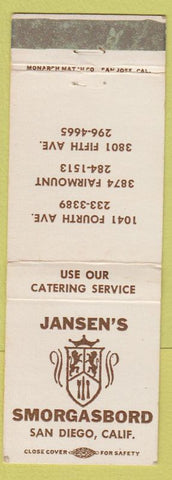 Matchbook Cover - Jansen's Smorgasbord San Diego CA
