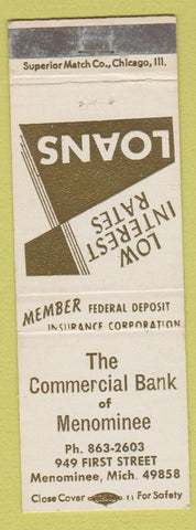 Matchbook Cover - Commercial Bank Menominee MI