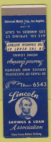 Matchbook Cover - Lincoln Savings Loan Los Angeles CA Abraham