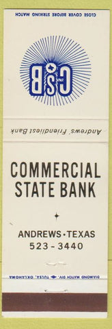 Matchbook Cover - Commerce State Bank Andrews TX