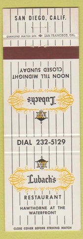 Matchbook Cover - Lubach's Restaurant San Diego CA