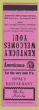 Matchbook Cover - Opal's Restaurant McKEe KY Perkins Americana