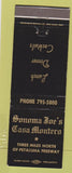 Matchbook Cover - Sonoma Joe's Casa Montero Petaluma? CA
