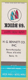 Matchbook Cover - 1968 Buick HG Bennett Barre VT
