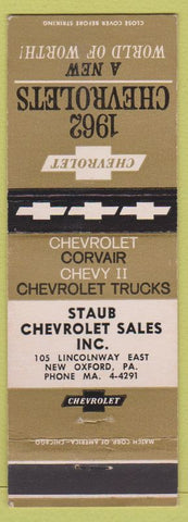 Matchbook Cover - 1962 Chevrolet Staub New Oxford PA