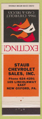 Matchbook Cover - 1966 Chevrolet Staub New Oxford PA