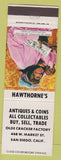 Matchbook Cover - Hawthorne's Antiques Coins San Diego CA