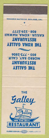 Matchbook Cover - The Galley Restaurant Morro Bay CA Kona Hawaii