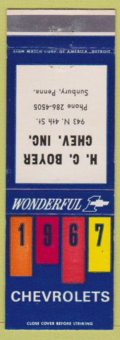 Matchbook Cover - 1967 Chevrolet HC Boyer Sunbury PA