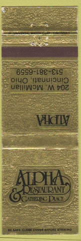 Matchbook Cover - Alpha Restaurant Cincinnati OH