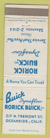 Matchbook Cover - Buick Dynaflow Rorick Oceanside CA