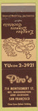 Matchbook Cover - Piro's San Francisco CA restaurant