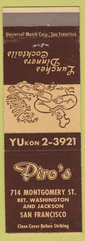 Matchbook Cover - Piro's San Francisco CA restaurant