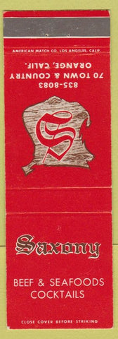 Matchbook Cover - Saxony Restaurant Orange CA