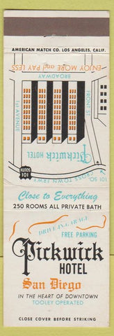 Matchbook Cover - Pickwick Hotel San Diego CA