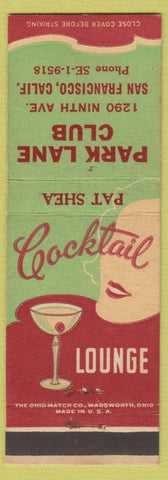 Matchbook Cover - Park Lane Club San Francisco CA girlie