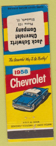Matchbook Cover - 1958 Chevrolet Jack Schwirtz Elizabeth IL low phone
