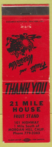 Matchbook Cover - 21 Mile House Morgan Hill CA