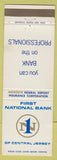 Matchbook Cover - First National Bank of Central NJ Belle Mead Roselle WEAR