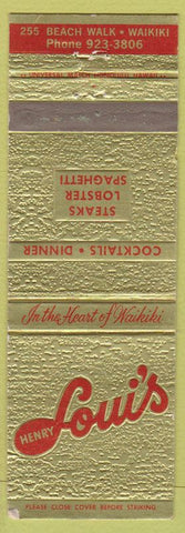 Matchbook Cover - Henry Loui's Waikiki Hawaii HI