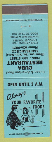 Matchbook Cover - Cuba Restaurant San Francisco CA
