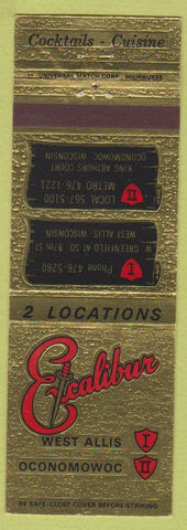 Matchbook Cover - Excalibur Restaurant West Allis Oconomowoc WI