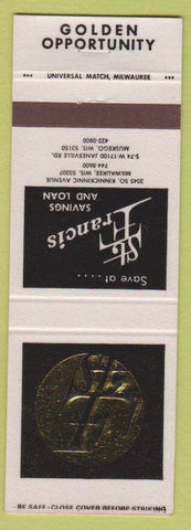 Matchbook Cover - St Francis Savings Loan Muskego Milwaukee WI
