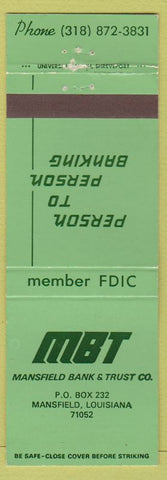 Matchbook Cover - Mansfield Bank tRust LA