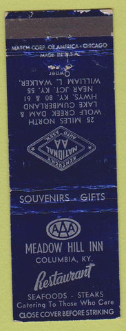 Matchbook Cover - Meadow Hill Inn Restaurant Columbia KY WEAR