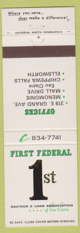 Matchbook Cover - 1st Federal Savings loan Eau Claire WI Menomonie Ellsworth