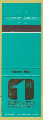 Matchbook Cover - 1st National Bank Mount Pleasant TX teal