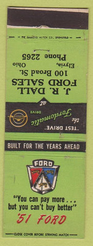 Matchbook Cover - 1951 Ford JR Dall Sales Elyria OH