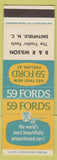 Matchbook Cover - 1959 Ford Smithfield NC SAMPLE