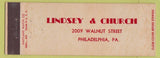 Matchbook Cover - Lindsey and Church Philadelphia PA full length