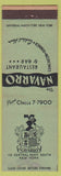 Matchbook Cover - Navarro Restaurant New York City