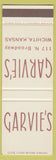 Matchbook Cover - Garvie's Wichita KS SAMPLE