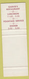 Matchbook Cover - Garvie's Wichita KS SAMPLE