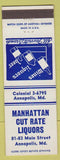 Matchbook Cover - Manhattan Cut Rate Liquors Annapolis MD