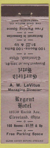 Matchbook Cover - Garfield Hotel Regent Cleveland OH