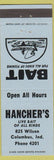 Matchbook Cover - Hatcher's Bait fishing Columbus IN