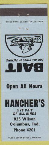 Matchbook Cover - Hatcher's Bait fishing Columbus IN