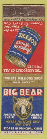 Matchbook Cover - Big Bear Stores American House Coffee NJ PA Chain WEAR