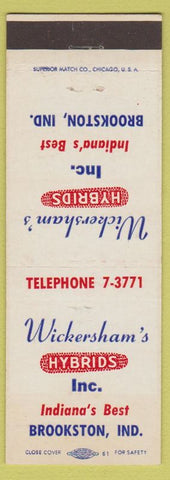 Matchbook Cover - Wickersham's Hybrids corn seed Brookston IN