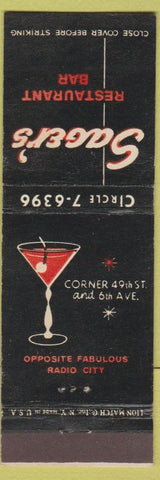 Matchbook Cover - Sager's Restaurant Bar New York City