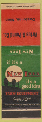 Matchbook Cover - New Idea Tractors Virtue & Pound Owatonna MN